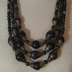 3 Strand Beaded Necklace Blacks Silvers Golds